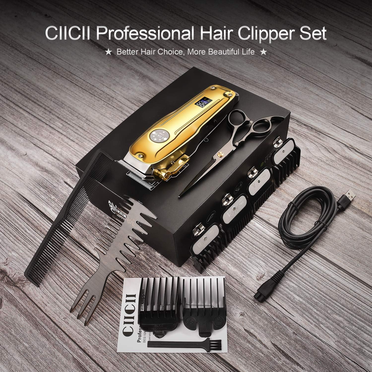 Cordless Hair Clippers for Men, CIICII Professional Hair Trimmer Set (12Pcs USB Rechargeable Adjustable LCD Display Hair Beard Cutting Grooming Trimming Haircut Kit) for DIY Home Barber Salon: Health & Personal Care