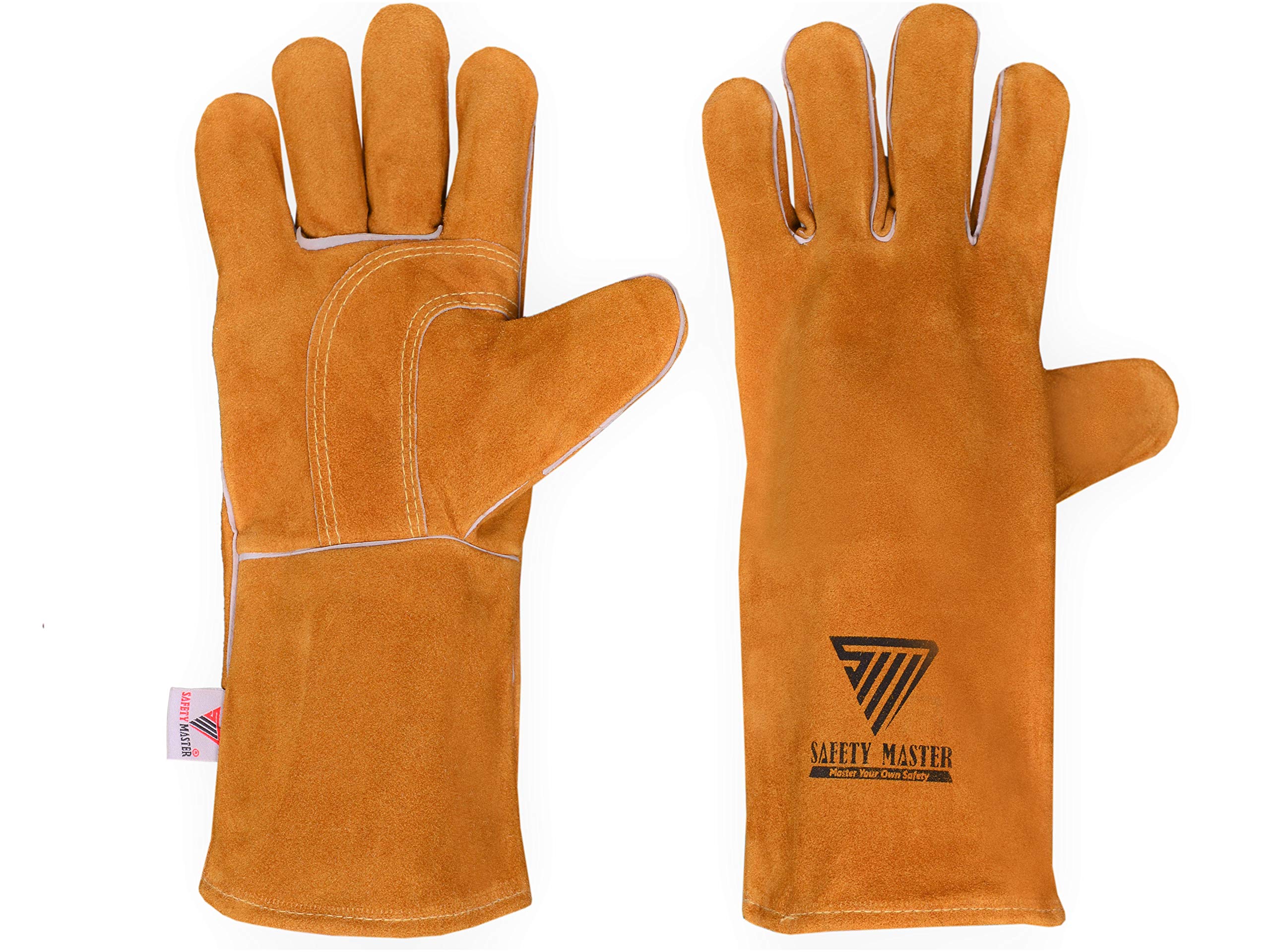 SAFETY MASTER Premium Quality Heavy Duty Welding Gloves, Extreme Heat & Fire Resistant Leather, Thorn Proof Thickened Gauntlets with Kevlar Stitching, Colour: Brown.(35 cm)