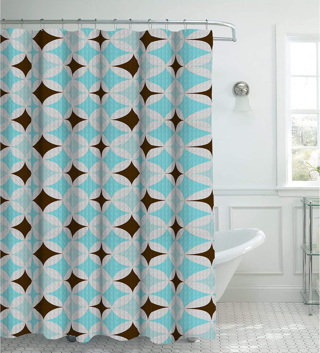 Creative Home Ideas Oxford Weave Textured 13-Piece Shower Curtain with Metal Roller Hooks, Avatar Aqua