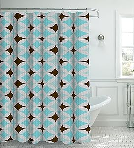 Creative Home Ideas Oxford Weave Textured 13-Piece Shower Curtain with Metal Roller Hooks, Avatar Aqua