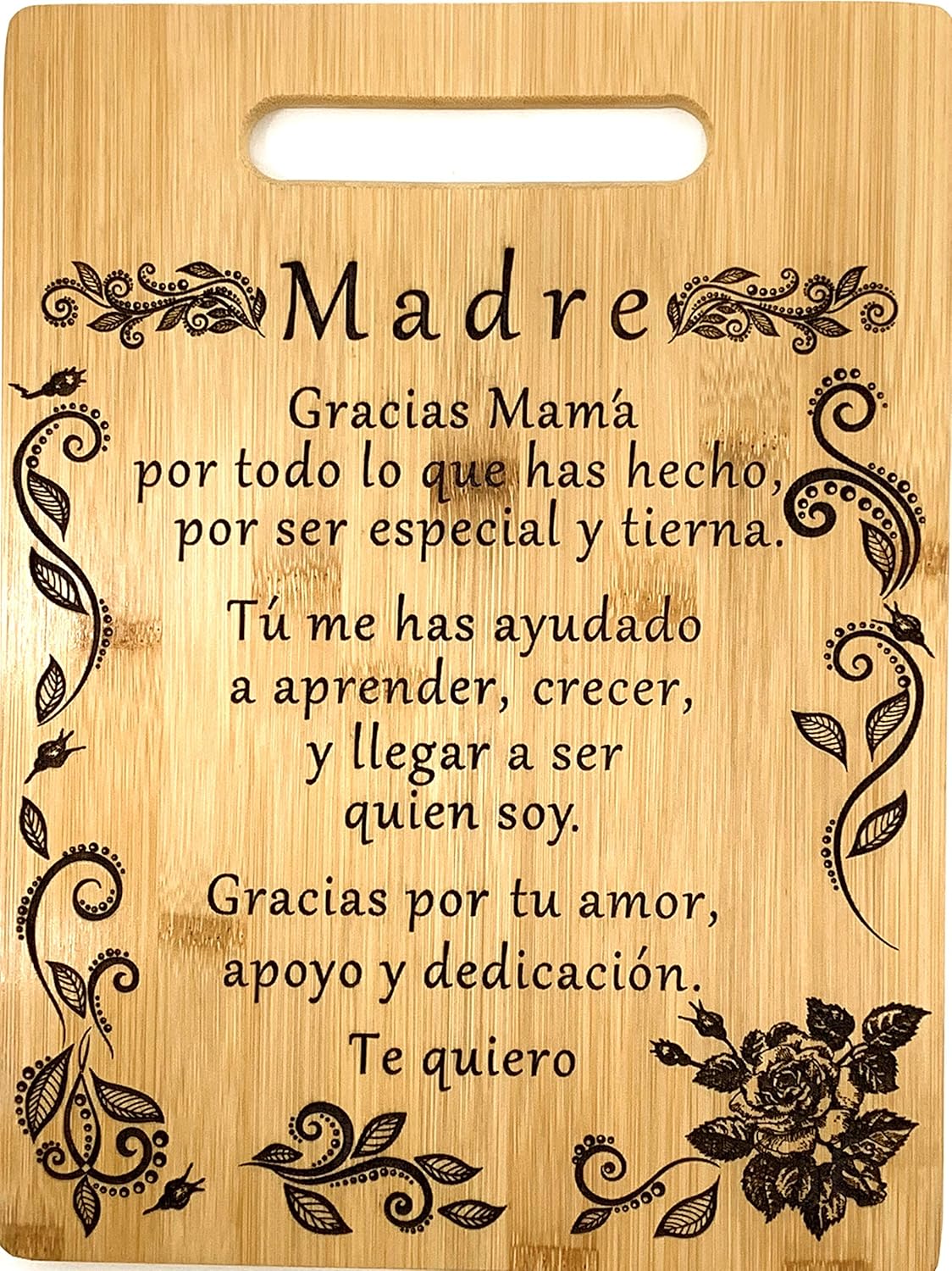 Gift for mom Spanish-Regalo para el poema de mamá-Tabla de cortar de bambú grabada única