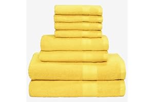 BOUTIQUO 8 Piece Towel Set 100% Ring Spun Cotton, 2 Bath Towels 27X54, 2 Hand Towels 16X28 and 4 Washcloths 13X13 - Ultra Soft Highly Absorbent Machine Washable Hotel Spa Quality - Lime Yellow
