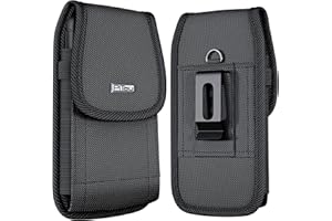 PiTau Holster for Samsung Galaxy Ultra S25 S24 S23 S22 5G, Google Pixel Pro 7 8 9, Nylon Cell Phone Belt Holder Case with Clip, Pouch Fits Protective Cover, Extra Large, Black
