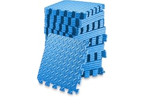 Philosophy Gym Pack of 36 Exercise Flooring Mats - 12 x 12 Inch Foam Rubber Interlocking Puzzle Floor Tiles - Blue