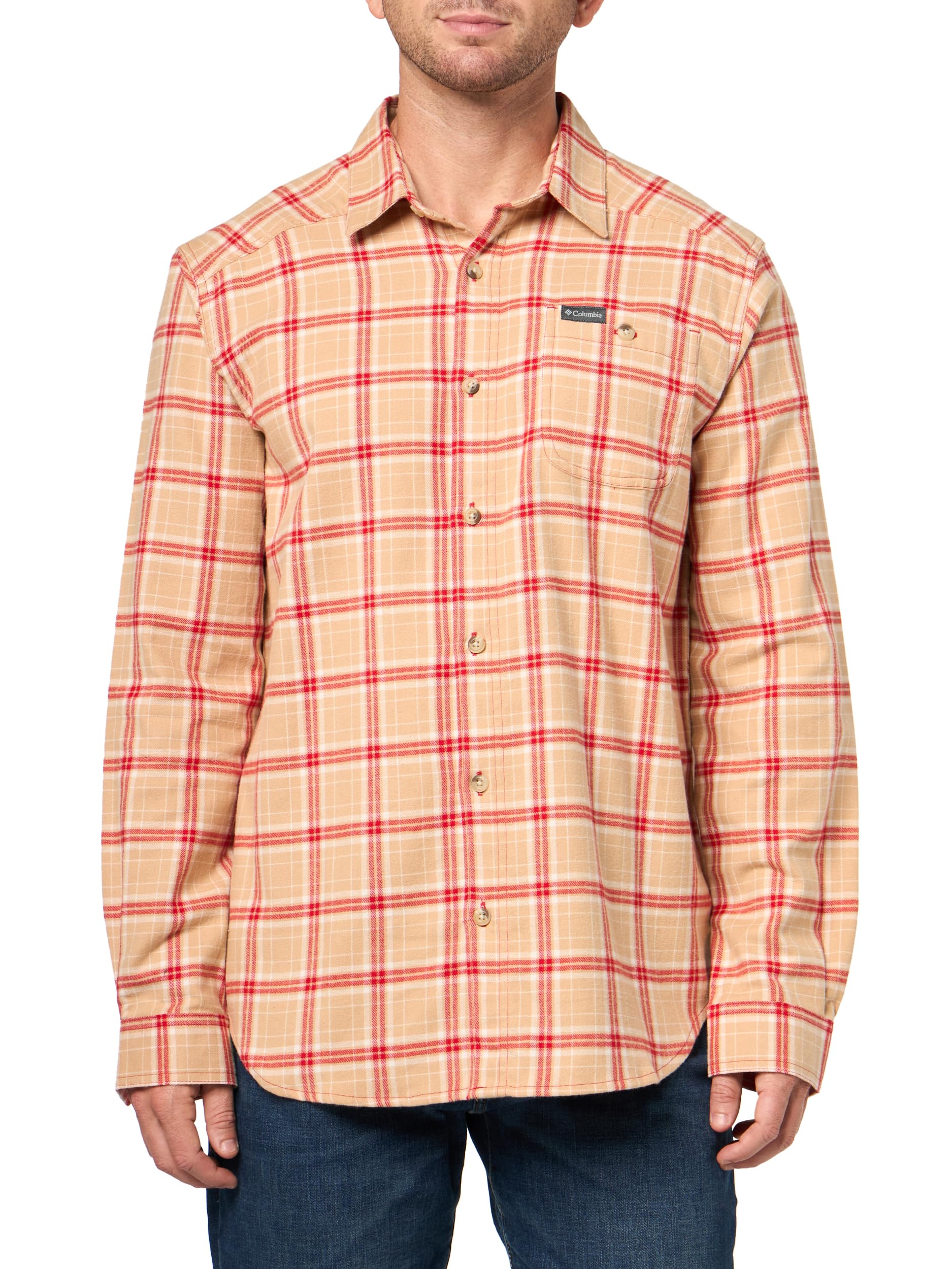 Columbia Mens Cornell Woods Flannel Long Sleeve Shirt, Mountain Red Quad Check, XX-Large Image