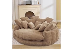 71" Oversized Bean Bag Chair Boneless Round Chaise Lounge Comfy Chenille Reading Chair Fluffy Plush Sofa Bed Large Deep Seat 