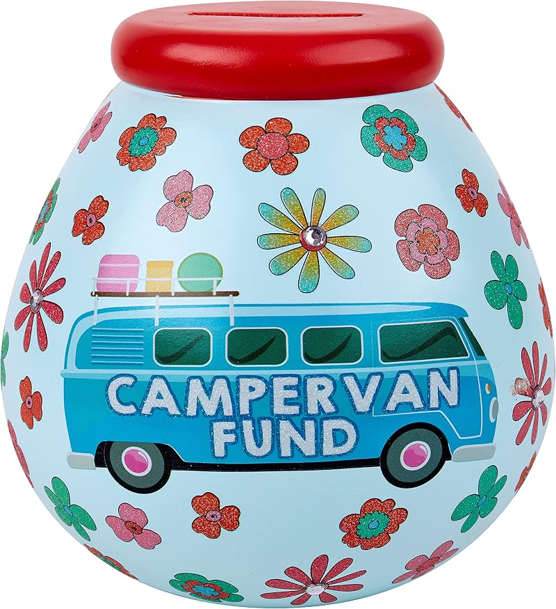 Pot Of Dreams Multicolor Hand Painted Retro Campervan Money Box