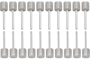 NACX 20Pcs Diamond Grinding Bits, 12mm Cylinder Head, 1/8 Shank, 45mm Long Diamond Coated Burr Mounted Point