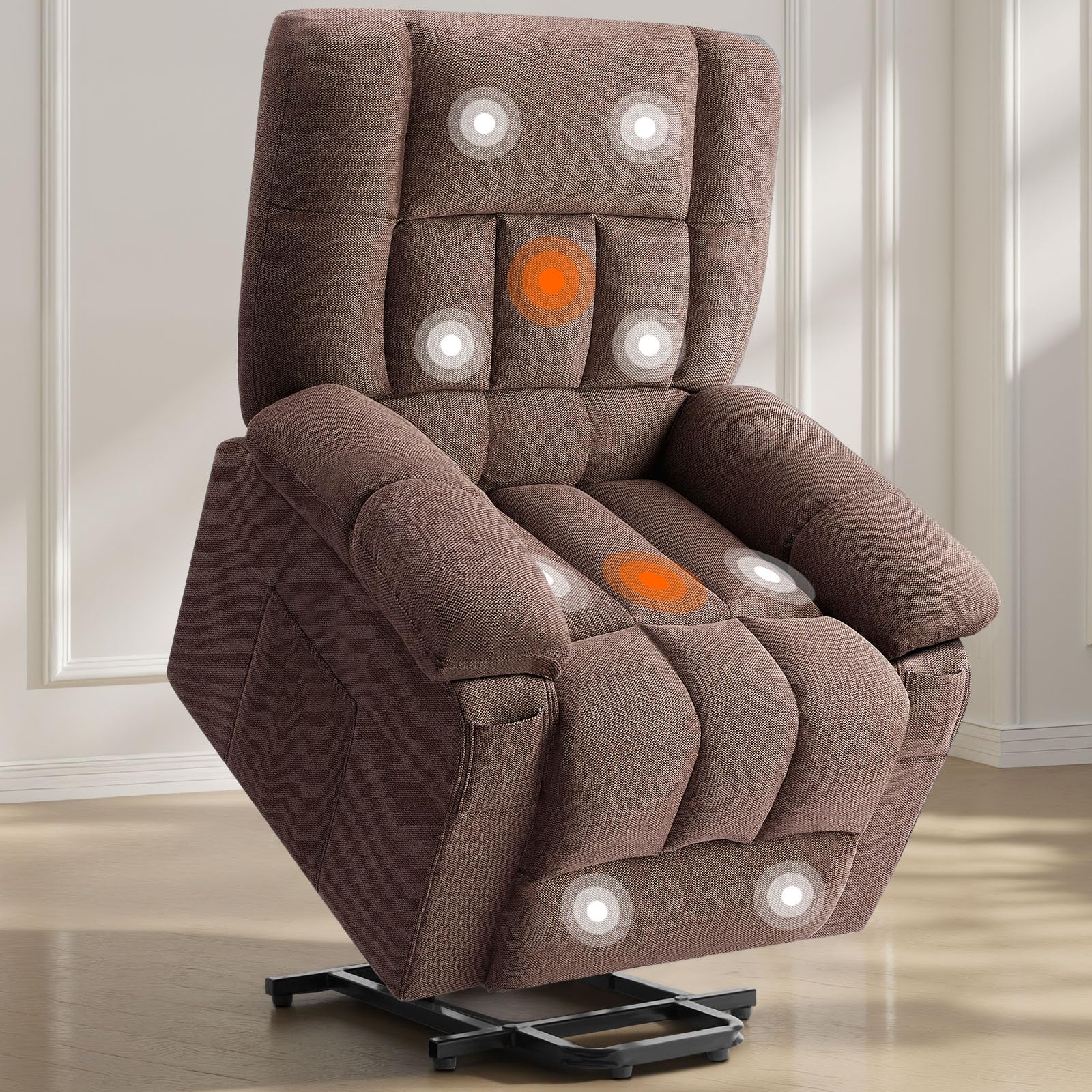 Photo 1 of **MISSING PARTS**
Sweetcrispy Power Lift Recliner Chair with Vibration Massage and Heat for Adults, Ergonomic Overstuffed Breathable Fabric Reclining Chair with Side Pockets, Remote Control, Living Room, Bedroom, Brown