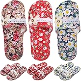 Chicingyou 3 Pairs Floral Cotton House Slippers for Guest Women Washable Indoor Cotton Slippers Open Toe for Hotel Travel Airplane Spa