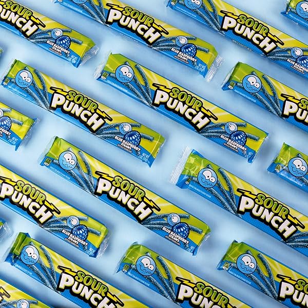 SOUR PUNCH STRAWS, SWEET & SOUR FLAVORED SOFT, CHEWY CANDY, TRAY, BLUE RASPBERRY, 48 OZ