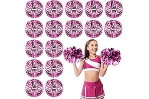 Yunsailing 50 Pack Cheerleading Pom Poms with Handle Bulk Metallic Foil Plastic Pom Poms for Dance, Matches, Squad Spirit Sports, Stage Performance, Carnival Celebration