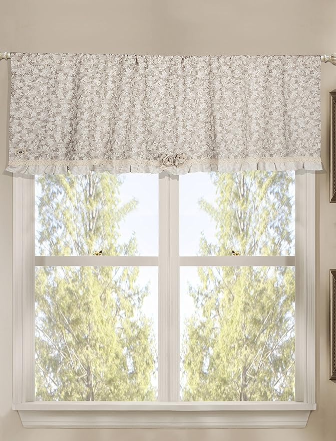 FINEST VALUE PREMIUM Curtain Cafe Net Curtain with Floral Design-Shabby