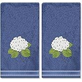 FYSUIMU 2Pcs Hydrangea Floral Hand Towels Cotton Embroidered Bathroom Towels Blue White Flower Absorbent Bath Towels for Hand Drying Cleaning Cooking, 29.5 x 13.7 Inch