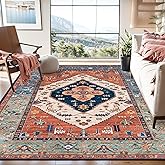Lahome 8 x 10 Area Rugs for Living Room - Boho Washable Non-Slip Backing Large Rug Ultra-Thin Stain Resistant Dining Room Rugs for Under Table, Oriental Print Carpet Rugs for Bedroom (Rust, 8'x10')