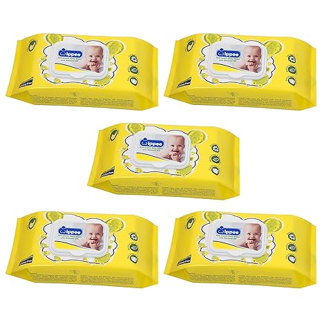 Wippee 80N with Lid Baby Wipes with Almond Oil (White) - Pack of 5