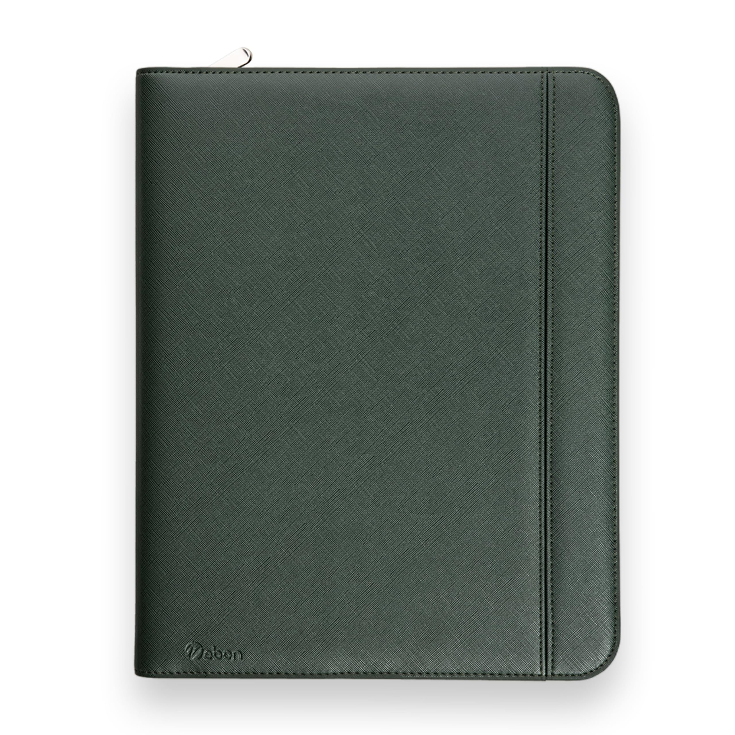 Vebon® writing folder A4 large "Rome" I double zipper + squeezing board I conference folder + laptop bag I extra storage space I black faux leather, pine green, A4, professional