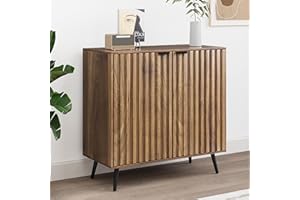 Smuxee Walnut Storage Cabinet, Free Standing Buffet Cabinet with Fluted Doors, Wood Sideboard cabinet for Living Room, Hallway, Entryway