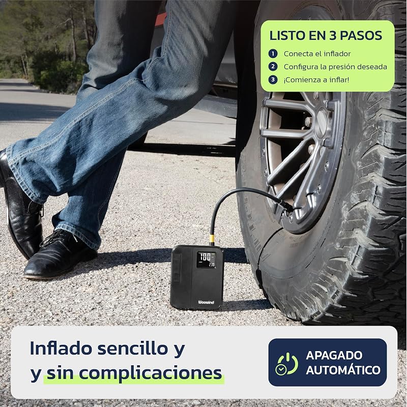 DP3 Inflador Ruedas Coche 150PSI/10,3Bar, Inflador Eléctrico, Compresor Aire Portátil, Bomba de Aire Eléctrica Recargable para Coche, Bicicleta, Motocicleta, Pelotas (Negro)