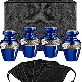 Trupoint Memorials Small Urns for Human Ashes Keepsake, Decorative Mini Cremation Urn for Adult Men & Women, Set of 4, Grecian Blue and Gold