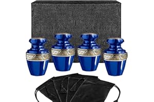 Trupoint Memorials Small Urns for Human Ashes Keepsake, Decorative Mini Cremation Urn for Adult Men & Women, Set of 4, Grecian Blue and Gold