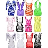 Geyoga 12 Pieces Women's Fishnet Lingerie Mesh Babydoll Bodysuit Lace Smock Lingerie for Women (Fresh Color)