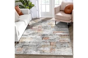 vivorug Washable Rug, Ultra Soft Area Rug 4x6, Non Slip Abstract Small Rug, Stain Resistant Rugs for Living Room Bedroom, Modern Fluffy (Gray/Rust, 4'x6')