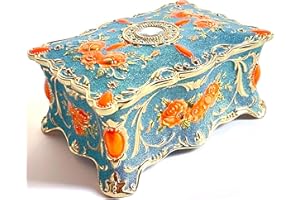 Truewon Jewelry Chest Rose Pastoral Style Metal Box Trinket Vintage Trinket Gemstone Storage Tray Treasure Souvenir Gift Case for Girls Women (Golden Starshine Bluish Violet, Small)