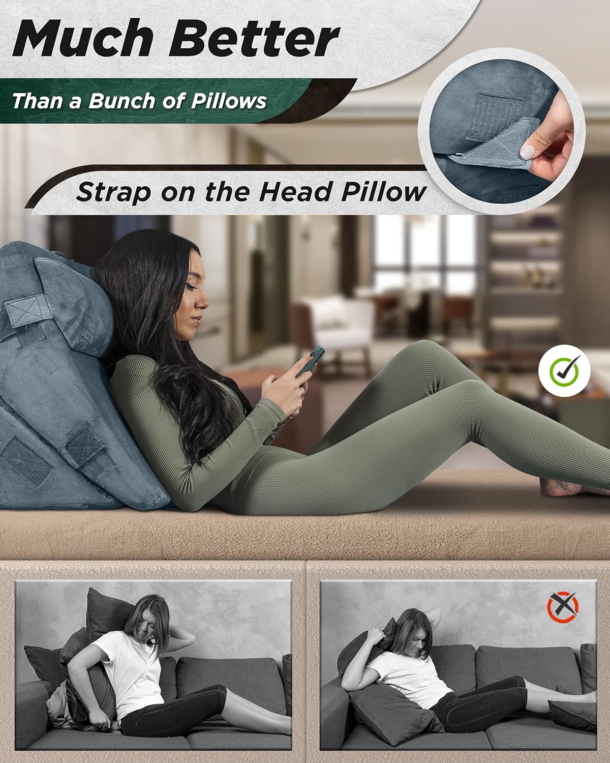Lunix LX6 3pcs Orthopedic Bed Wedge Pillow Set, Post Surgery Memory Foam for Back,Leg and Knee Pain Relief. Sitting Pillow for Reading, Adjustable Pillows for Acid Reflux and GERD for Sleeping Navy: Kitchen & Dining