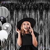GREATRIL Black Tinsel Foil Fringe Curtain 2 Pack 3.2ft x 8.2ft Backdrop view 8