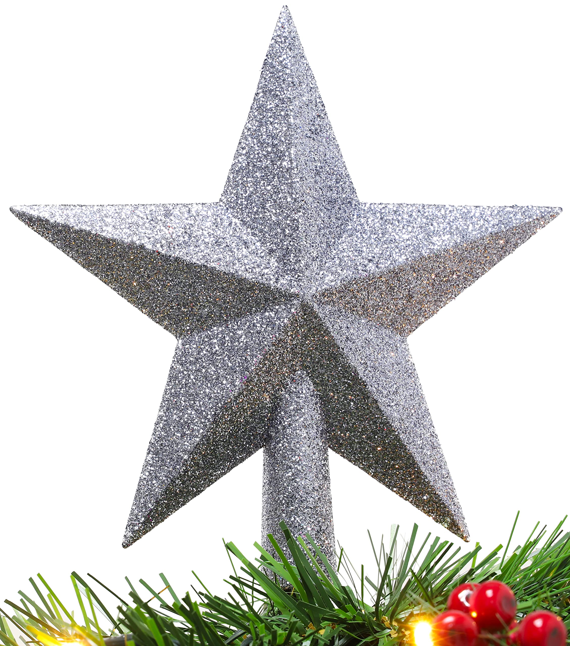 Christmas Concepts® 200mm (8") Glitter Tree Top Star Decoration – Christmas Tree Topper (Graphite)
