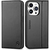 SHIELDON Case for iPhone 15 Pro 5G 6.1", Genuine Leather Wallet Flip Cover RFID Blocking Card Slots Magnetic Closure Shock-Absorbent Case Compatible with iPhone 15 Pro 2023 - Black
