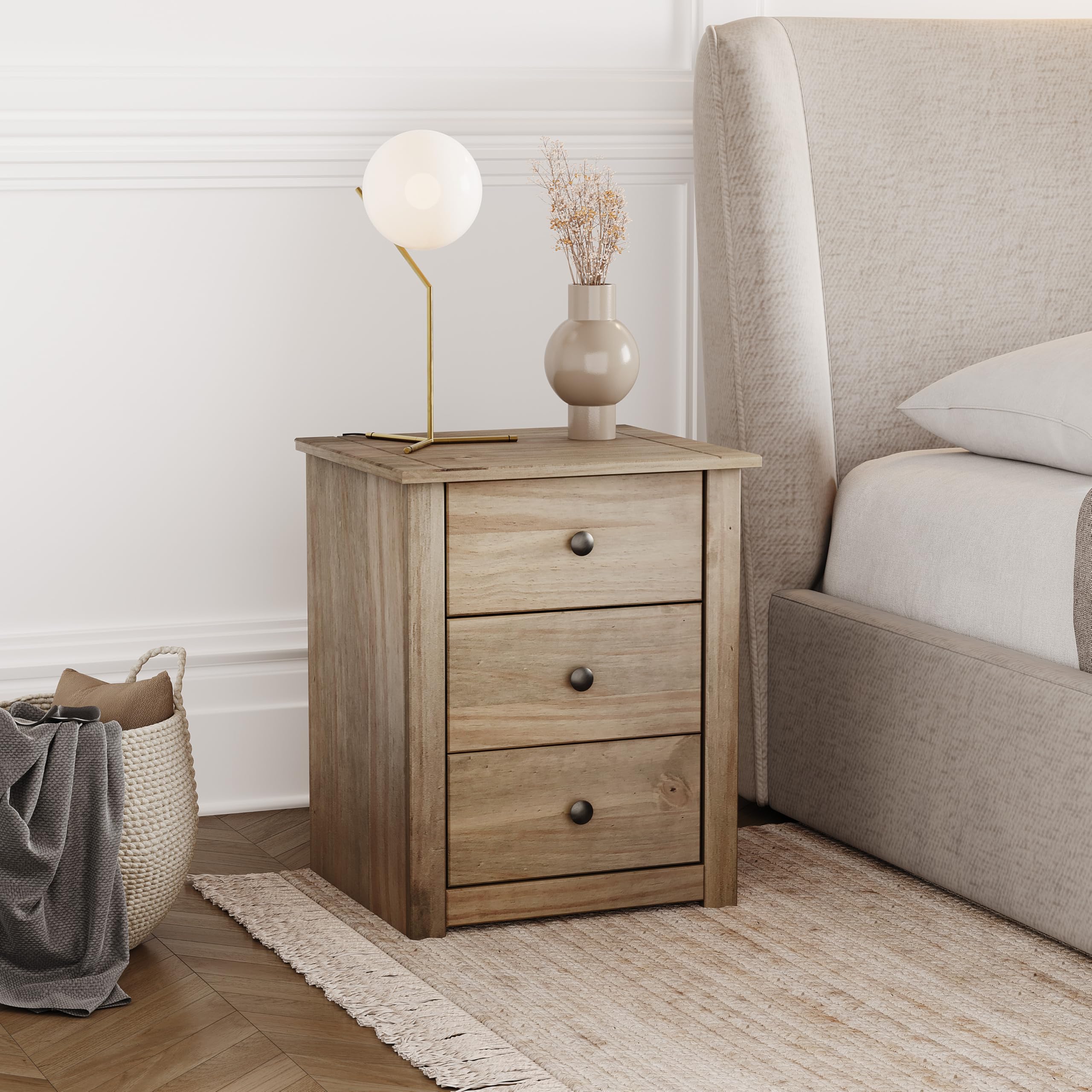 Vida Designs Bedside Table Solid Pine 3 Drawer Chest Bedroom Furniture Waxed