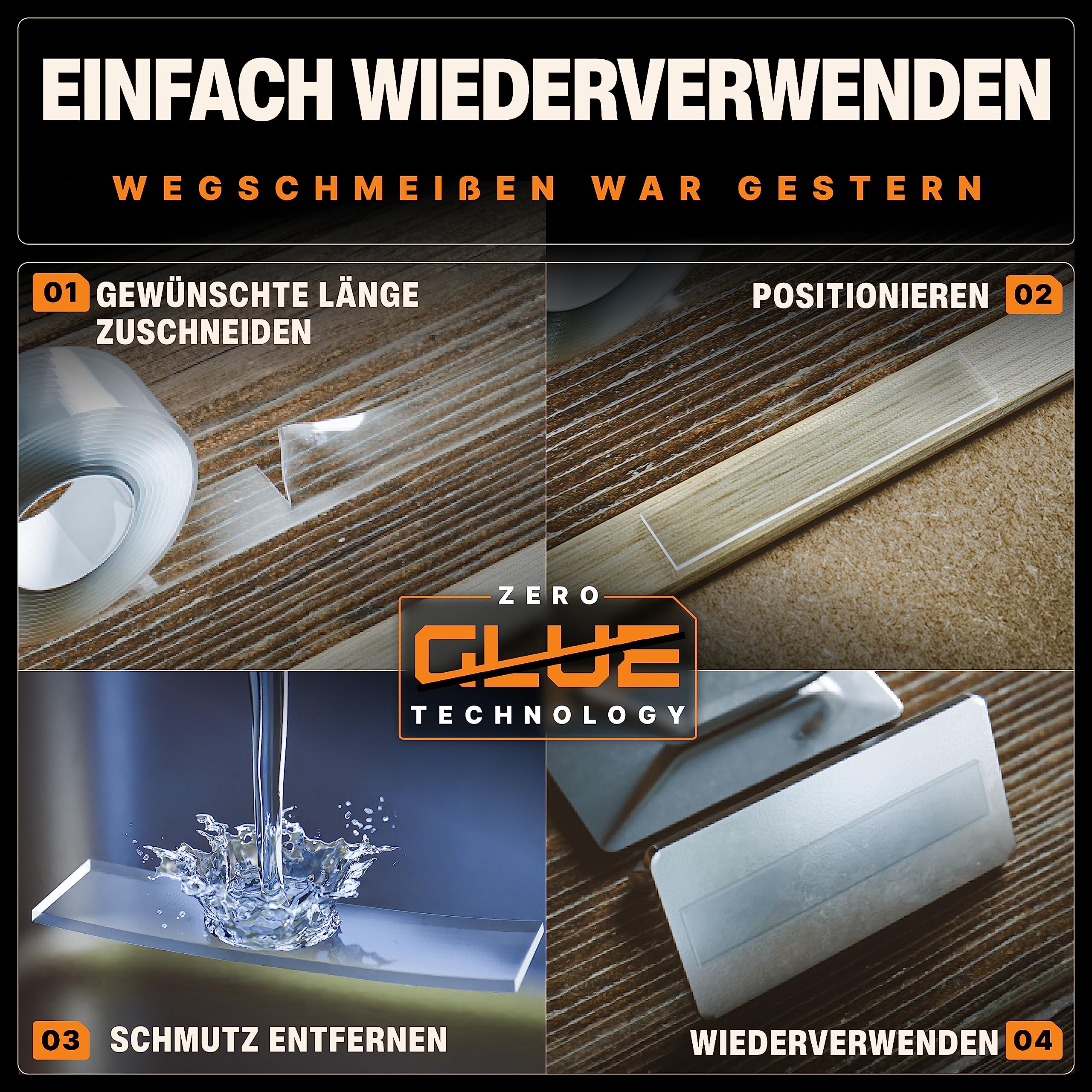 BAURIX® Nano Tape Doppelseitig [2m] – Starkes Klebeband für Wand, Teppich & Deko – transparent, waschbar, wiederverwendbar – ideal für DIY und professionelle Anwendungen 6