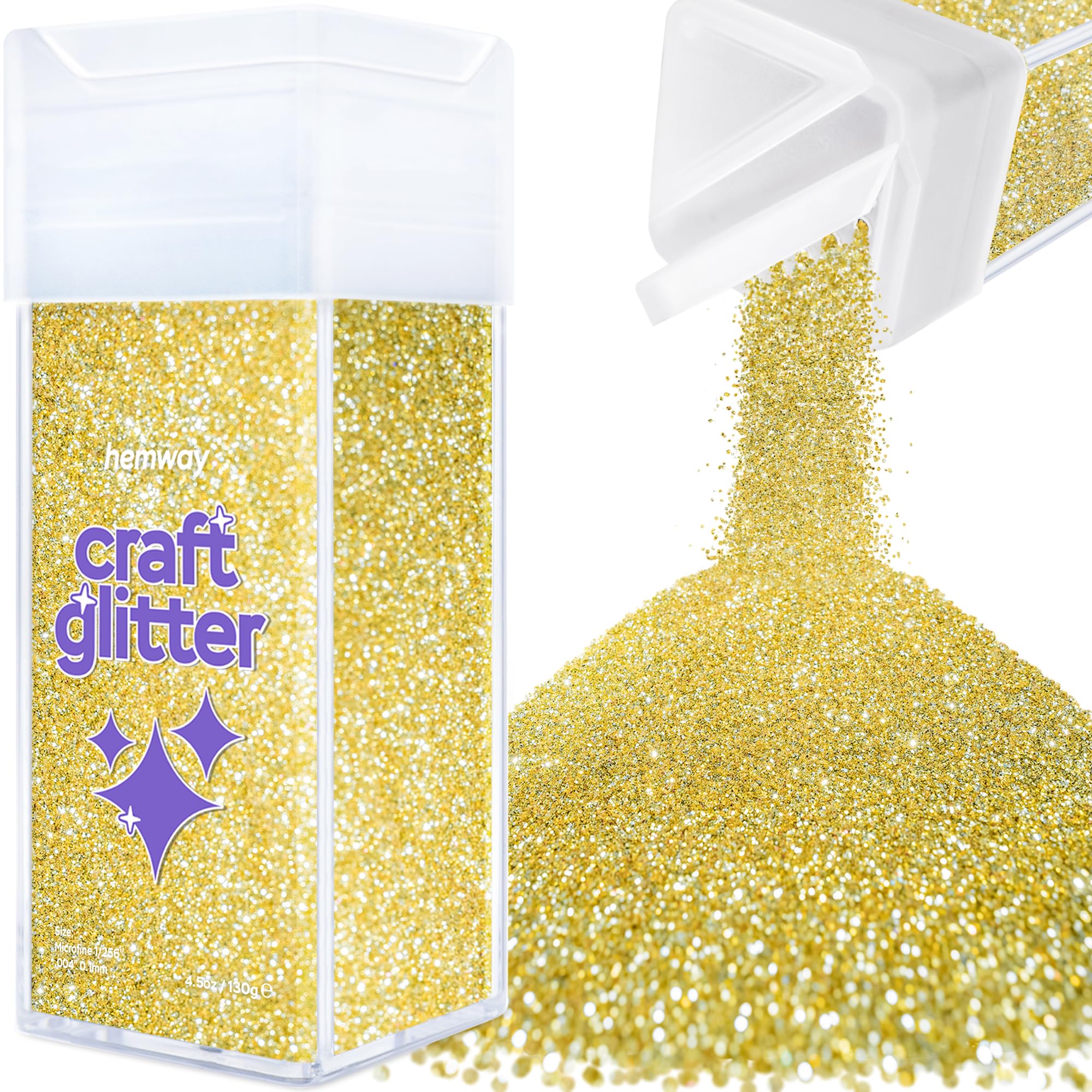 Hemway Glitter Shaker Sand Gold 130g Microfine, Craft Glitter Shaker for Resin & Epoxy Crafts, Christmas Art Supplies, Nail, Body, Face, Eye, Festival, Crafting, Slime, Sparkle
