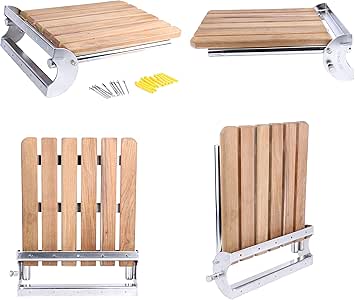 YaeKoo Teak Wall Mounted Folding Shower Bench/Seat, Made ...