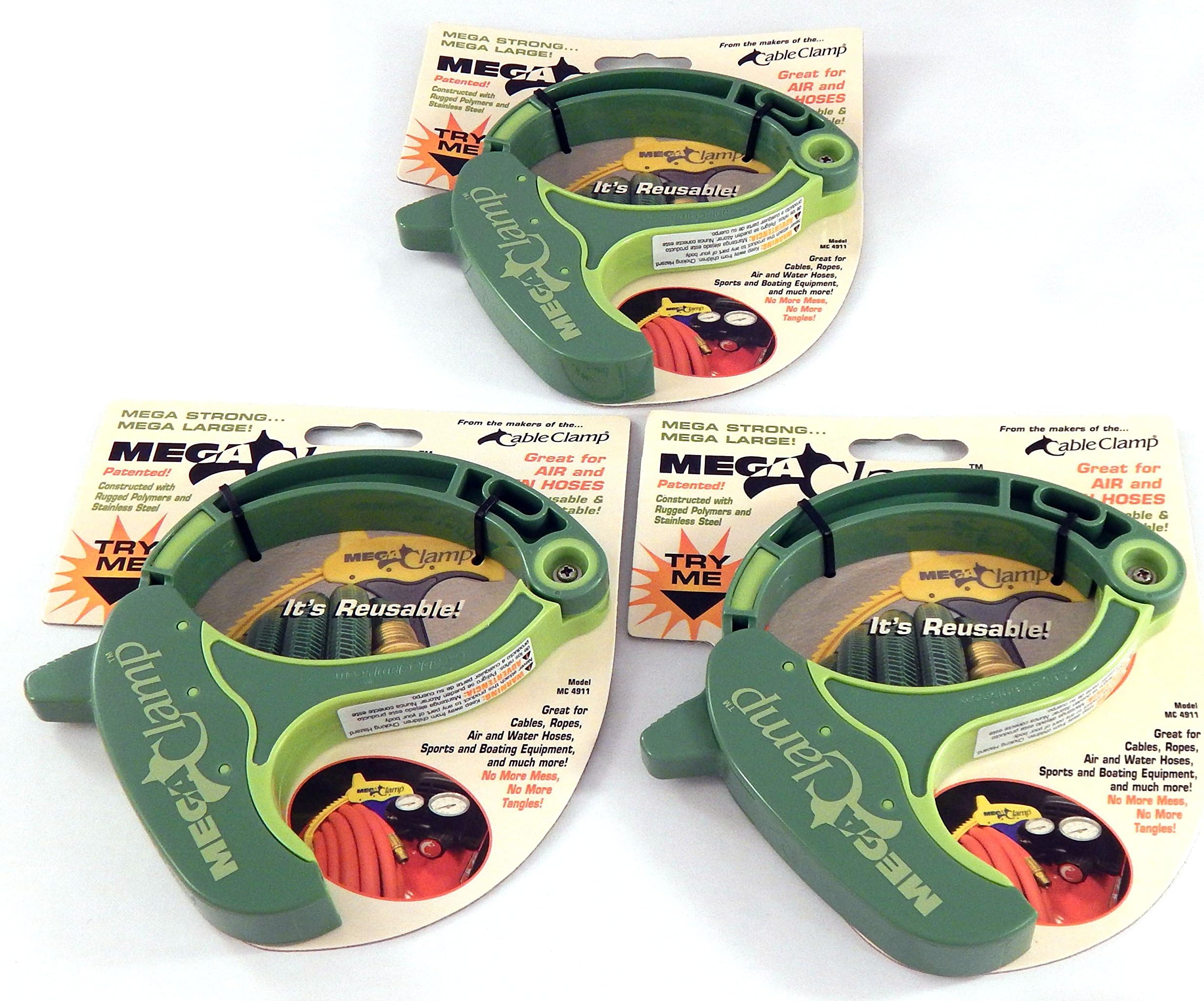 Mega Clamp EXTRA / VERY LARGE Cable / Hose / Rope Clamp, Olive Green (Set / Pack of 3)