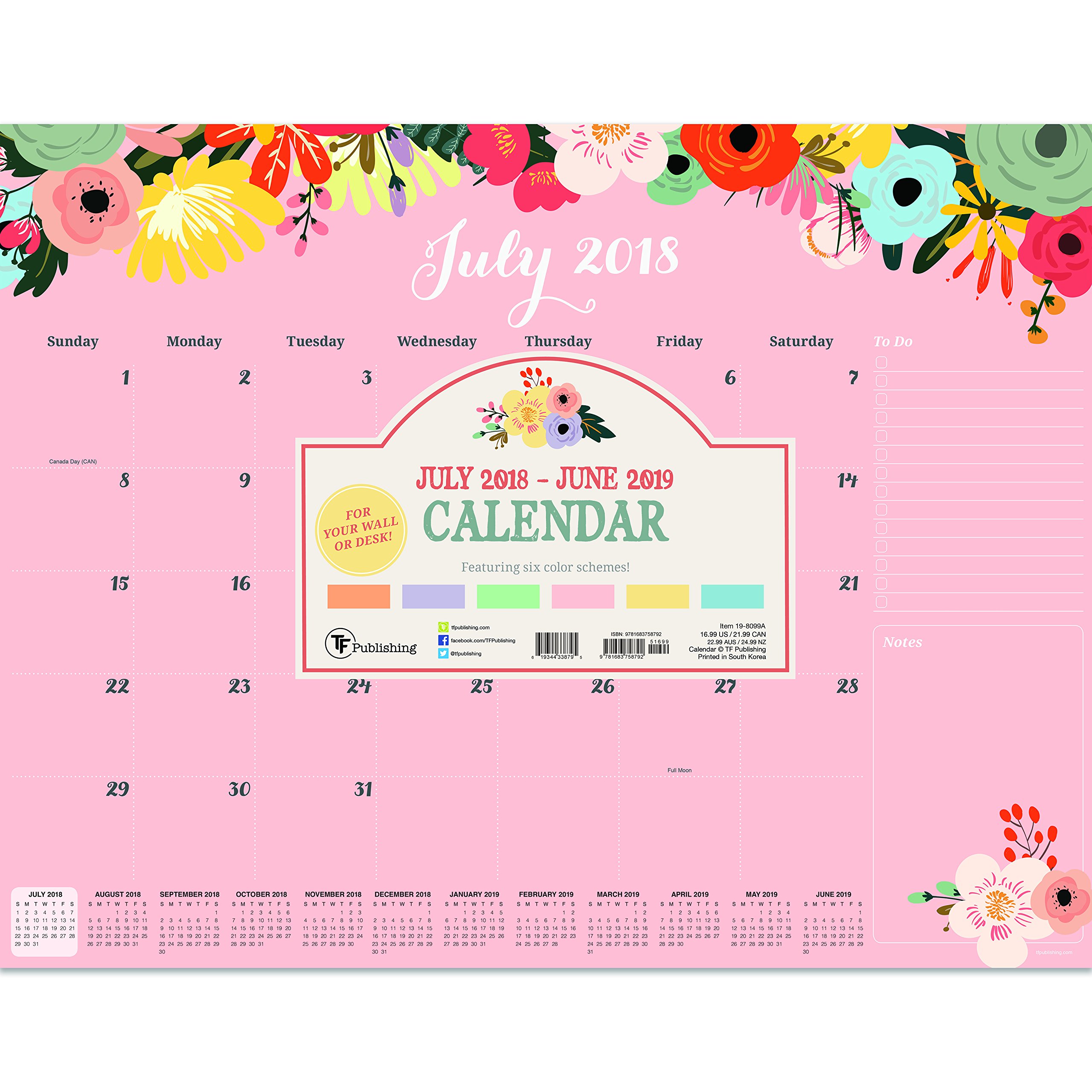 Floral Desk Pad Blotter 2019 Calendar July 2018 June 2019 (Academic