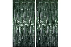 Vagilelf 2 Pack Dark Green Party Decorations, Matte Foil Fringe Curtain Backdrop for Birthday, Forest & Graduation Party, Pho