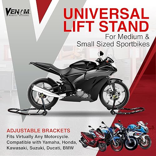 Venom Motorcycle Front & Rear Lift Stand Combo – Adjustable Spool Stand For Ducati 999/R/S 2005-2006, Heavy Duty Steel