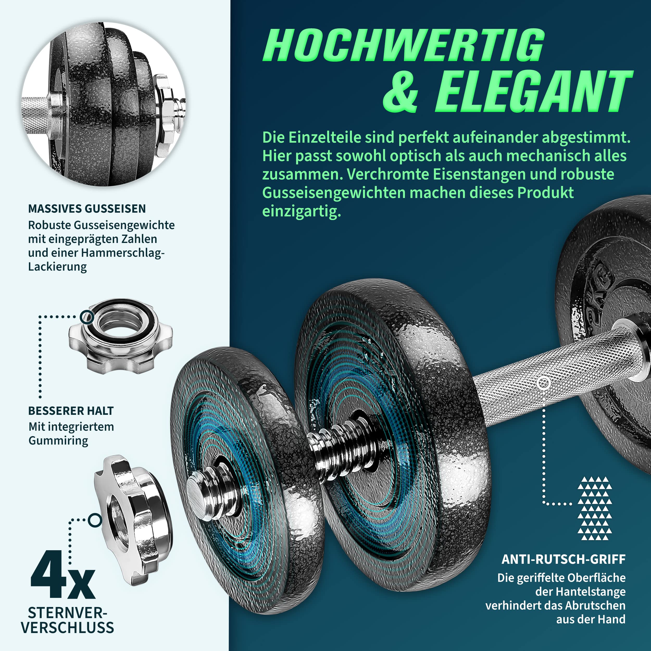 RE:SPORT 2 in 1 Hanteln Set 30kg | Hantelset Gusseisen verstellbar | Kurzhantel & Langhantel | Sternverschlüsse & Verbindungsrohr 3