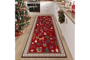 Rugcomf Christmas Runner Rug 2'7''x8' – Red Santa Claus Area Rug, Machine Washable Non-Slip Low Pile Holiday Carpet for Kitchen, Hallway, Entryway, Laundry, Bedroom, Bathroom