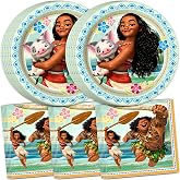 Moana Birthday Decorations for Party - Plates and Napkins 16-Pack | Officially Licensed Moana Party Decorations, Made in USA