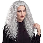 Witch Wig Old Lady Wig Women Long Grey Curly Costume Cosplay Wig | Halloween Witch Costume Hair, Messy Thick Fluffy Texture, Full Layered Curls