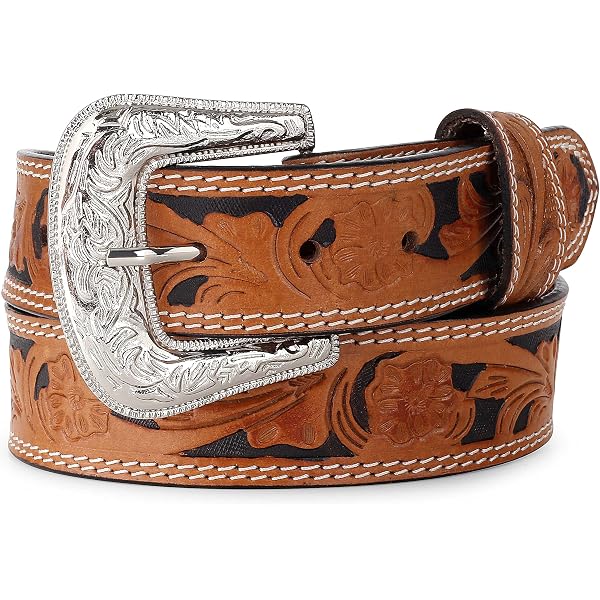 Nocona Men's Pro Metal Shield Belt - Western Brindle Leather With Silver Conchos & Removable Buckle