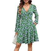 ANRABESS Womens Long Sleeve Wrap Dress Floral Flowy A-Line Casual Work Spring Vacation Short Dresses