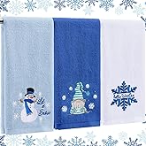Fanfanwin 3 Pcs Winter Hand Towels for Bathroom Winter Blue Snowflake Hand Towels Gnome Embroidered 100% Cotton Soft Absorbent Decor for Holiday Kitchen, 13.8 x 29.5'