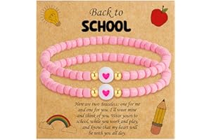 C-leen Back To School Supplies, First Day of Kindergarten Preschool Heart Beaded Bracelets for Mom and Daughter Adjustable Back to School Bracelet Stuff