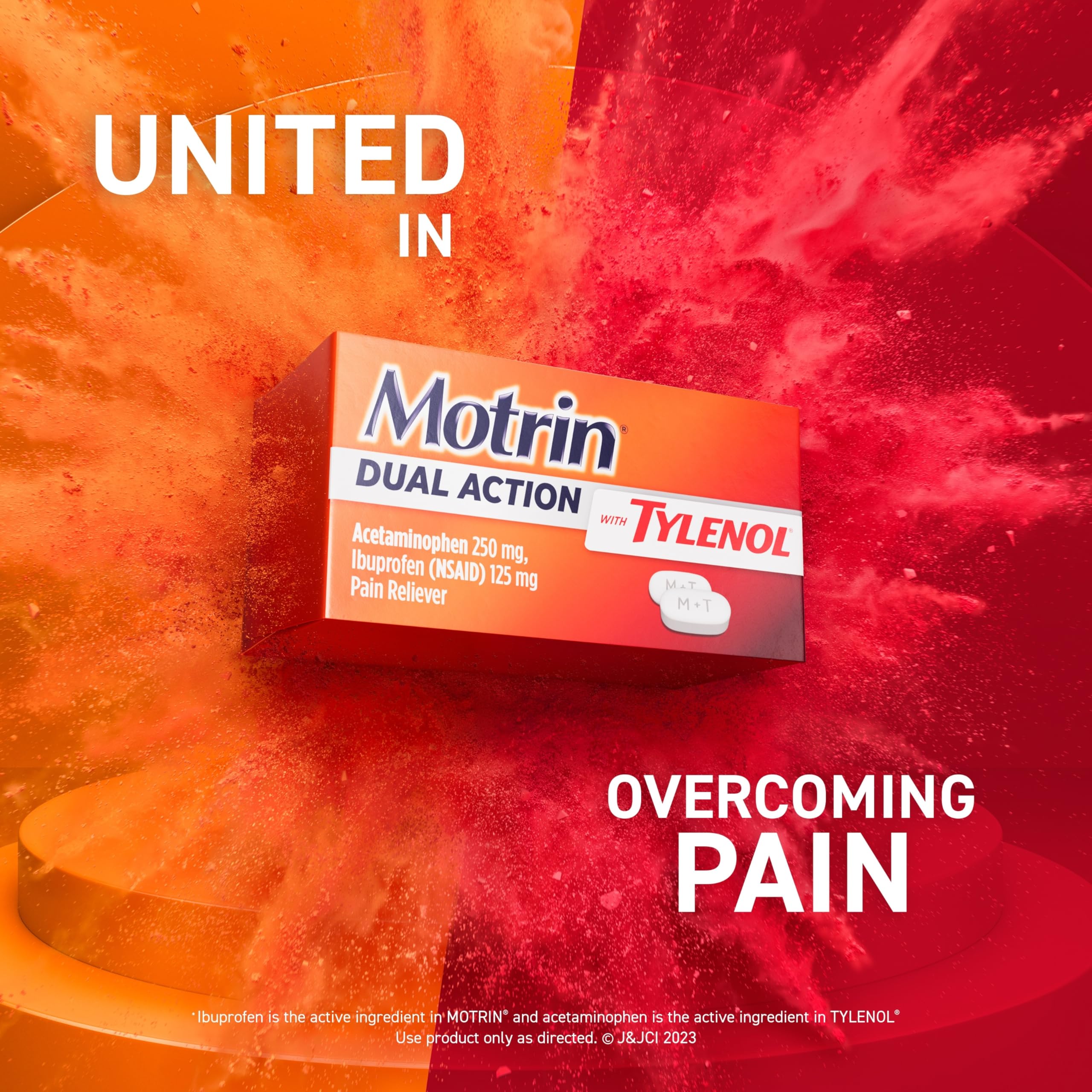 Motrin Dual Action with Tylenol, Ibuprofen & Acetaminophen Fast-Acting Dual Action Pain Reliever for Minor Aches & Pains, Ibuprofen (NSAID) 125 mg & Acetaminophen 250 mg, 120 ct
