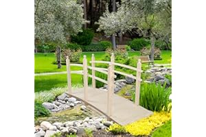 VINGLI 7.5 ft Garden Bridge, Arch Walkway Wooden Bridge with Safety Rails Natural Finished, Decorative Landscaping Footbridge
